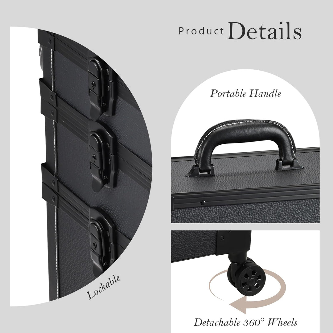 makeup case details - secure lock portable handle detachable 360° wheels