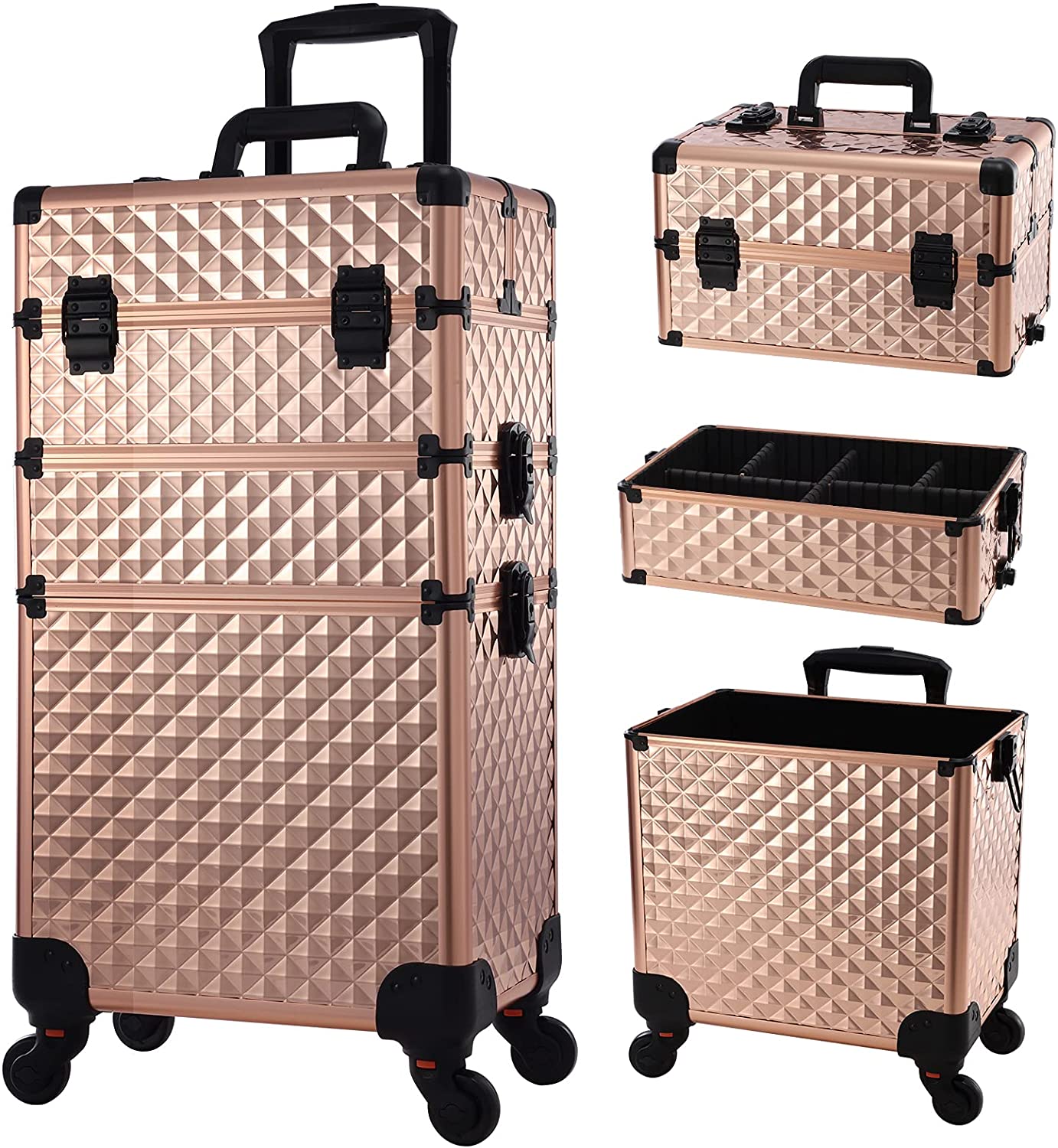 Rolling Makeup Train Case in Rose Gold Trolley storage M84J