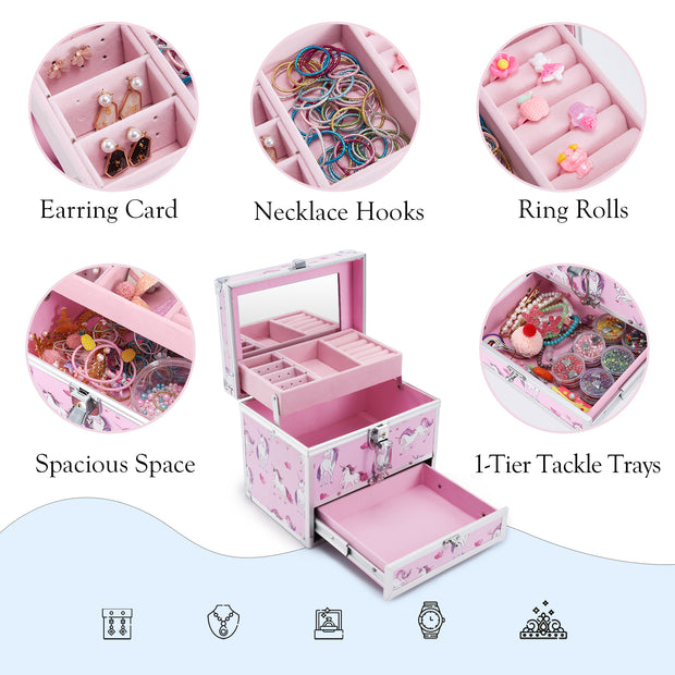 Unicorn Girl Jewelry Storage Box with Different Functional Storage Room