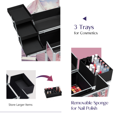 pink makeup trolley box with multi storage space