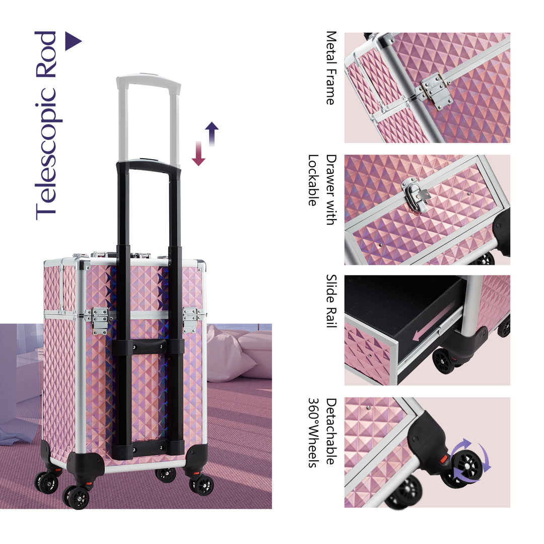 Macro View of Neon Pink Makeup Trolley - Bold Details, Stylish Functionality