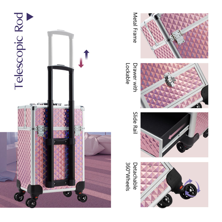Macro View of Neon Pink Makeup Trolley - Bold Details, Stylish Functionality