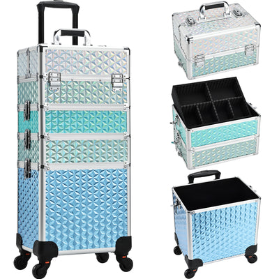 Turquoise Rolling Makeup Train Case 4 in 1 M86X