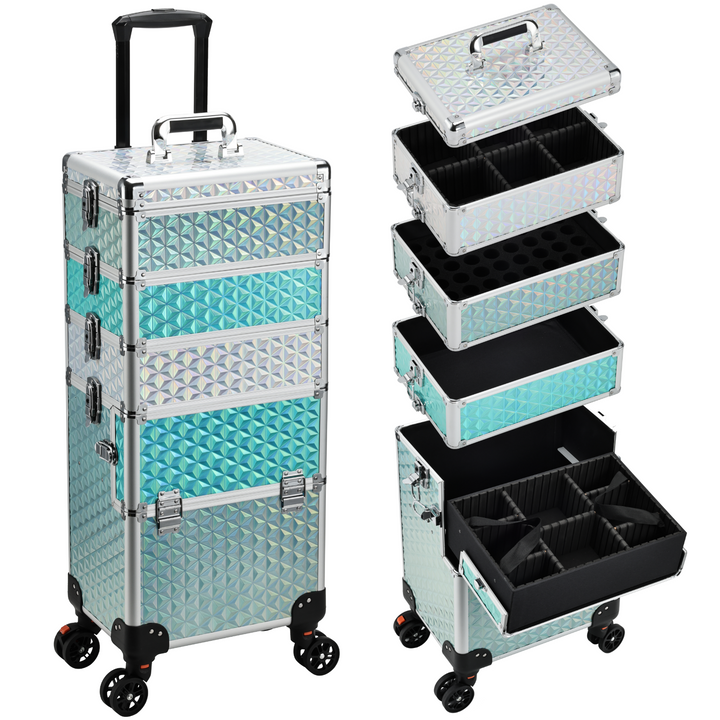 5 in 1 Professional Makeup Train Case on Wheels M95Y