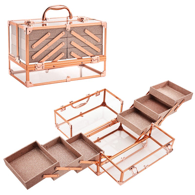 Rose Gold Vanity Organizer - Stylish Makeup Case for Home and Travel