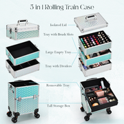5 in 1 Professional Makeup Train Case on Wheels M95Y