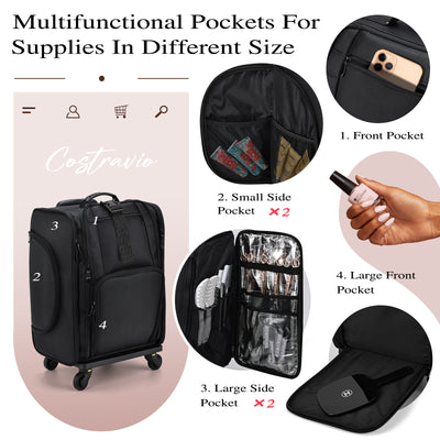 High Capacity Rolling Train Bag - Multifunctional Pockets for Supplies in Different Size