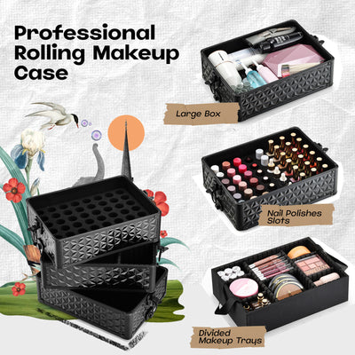 professional rolling makeup case with multi storage space