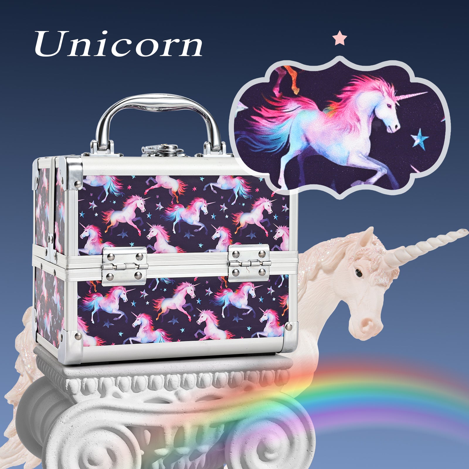 Colorful Unicorn Portable Makeup Train Case M83D – Joligrace