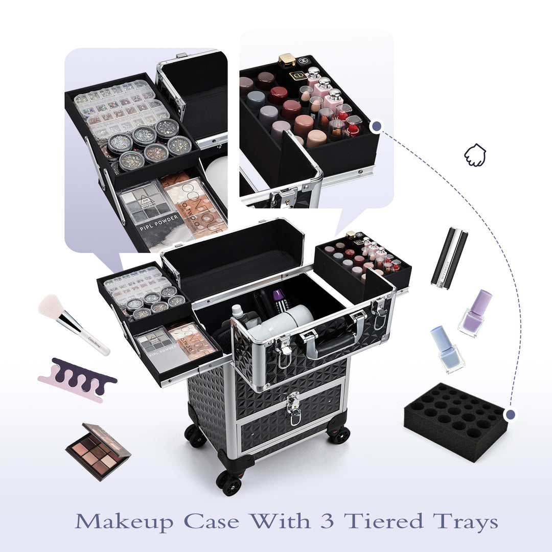Large Storage Professional Cosmetic Trolley Makeup Travel Case M95A