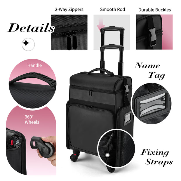Detailed Shot of Black Makeup Trolley Bag - Tailored Beauty Storage