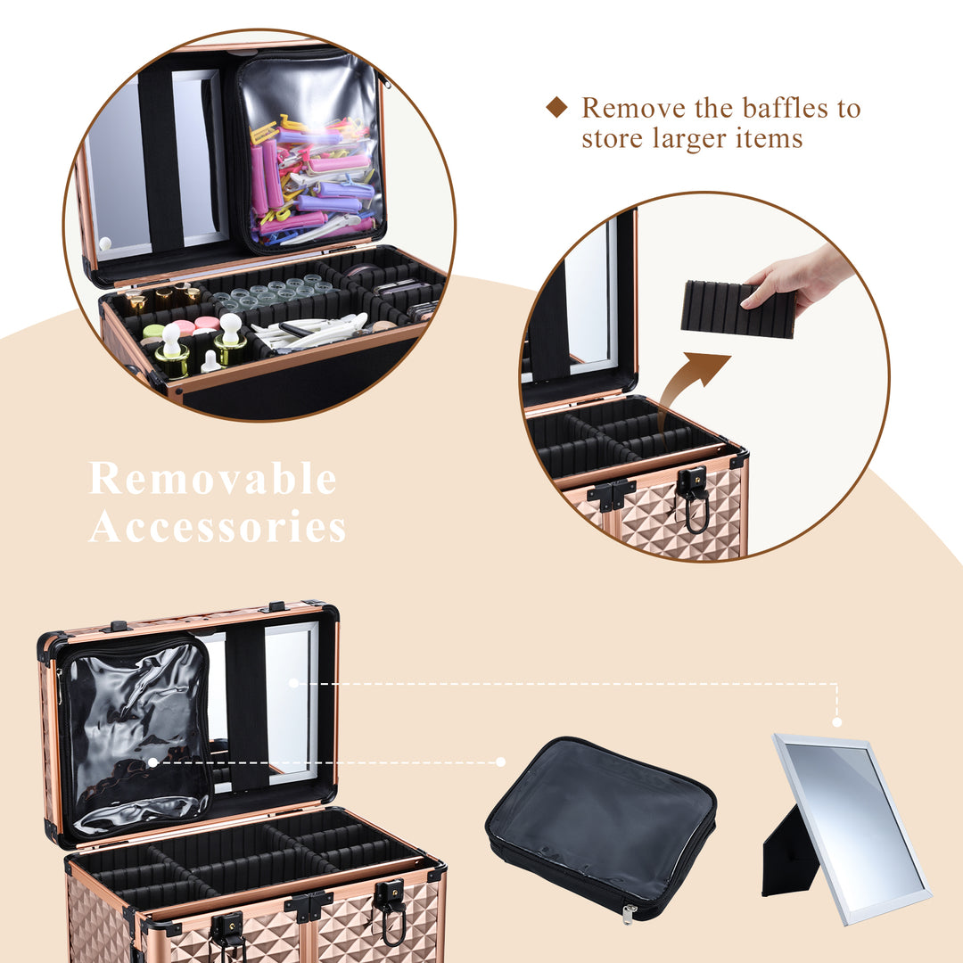 Adjutable storage Gold Makeup Trolley Case