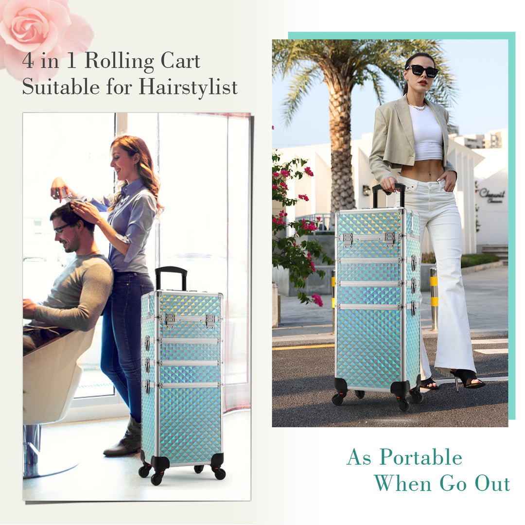 Chic Model Featuring Elegant Makeup Trolley - Where Style Meets Functionality