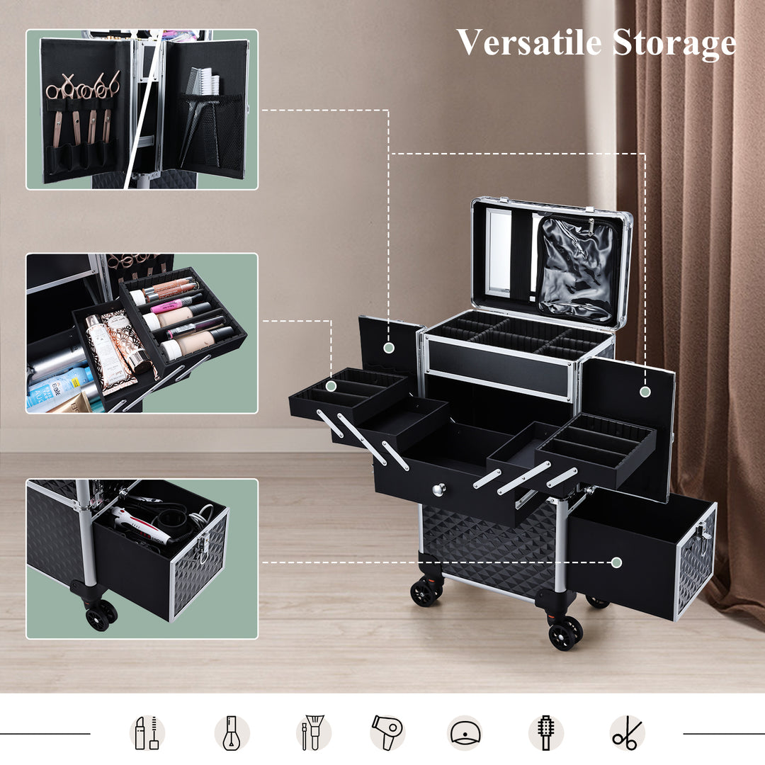 Versatile Rolling Makeup Case - Your All-in-One Beauty Companion on Wheels