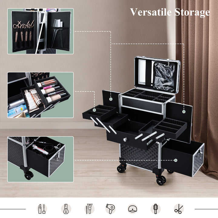 Versatile Rolling Makeup Case - Your All-in-One Beauty Companion on Wheels
