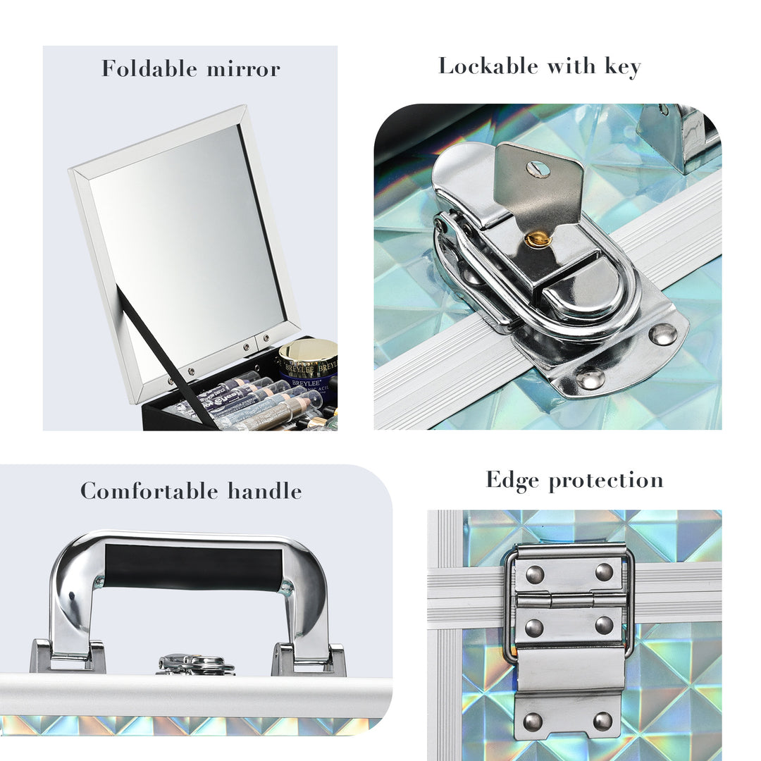 details of makeup case - foldable mirror secure lock comfortable handle stable protection