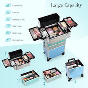 Turquoise Rolling Makeup Train Case 4 in 1 M86X