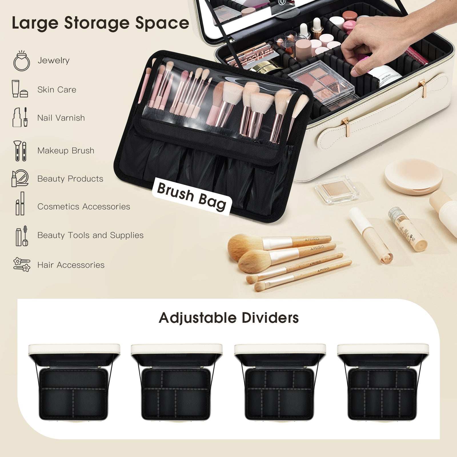 Leather Makeup Case with LED Lighted Mirror M97D – Joligrace