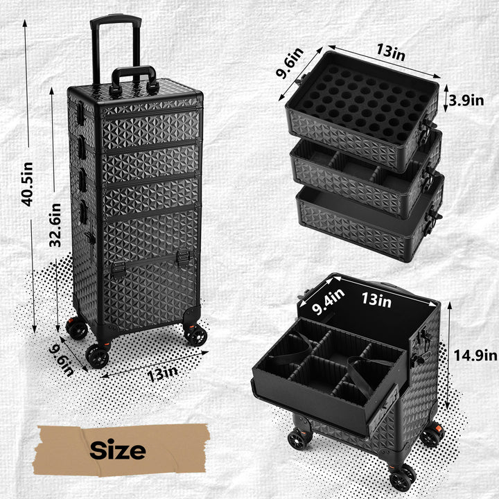 5 in 1 Professional Makeup Train Case on Wheels M95X
