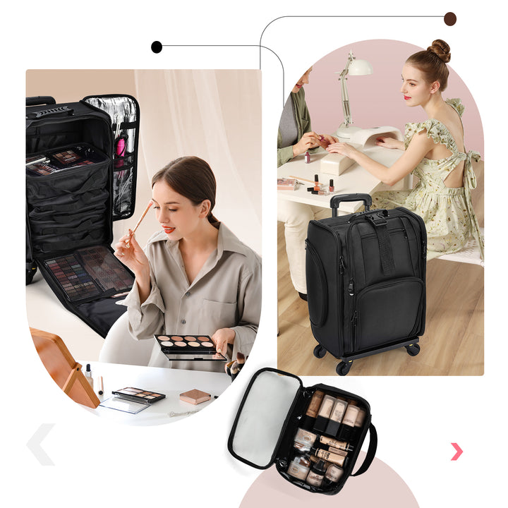 Beauty and Functionality - Model Showcasing Adjustable Dividers Makeup Trolley