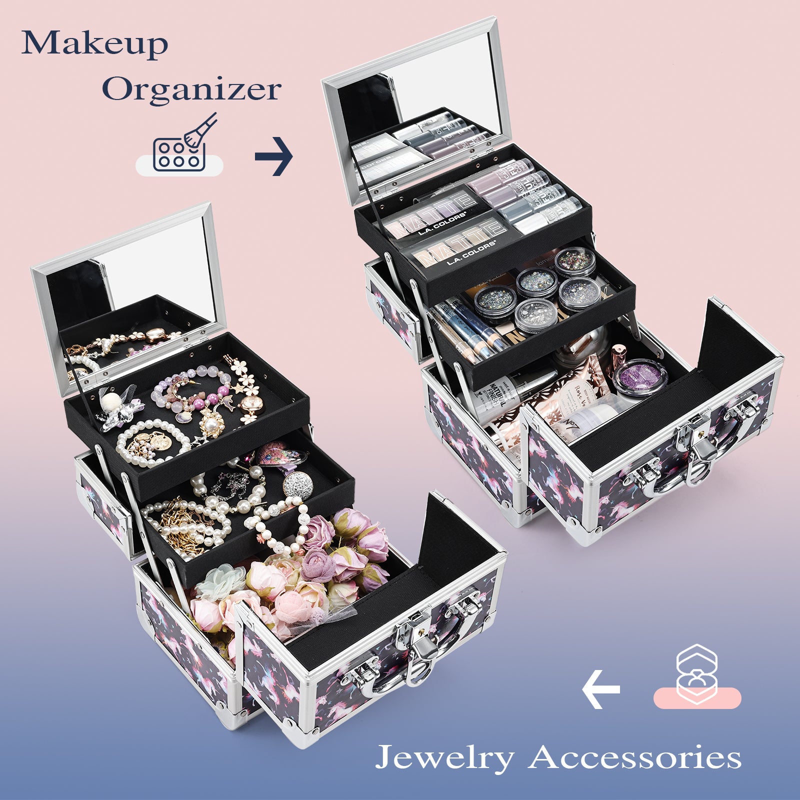 Colorful Unicorn Portable Makeup Train Case M83D – Joligrace