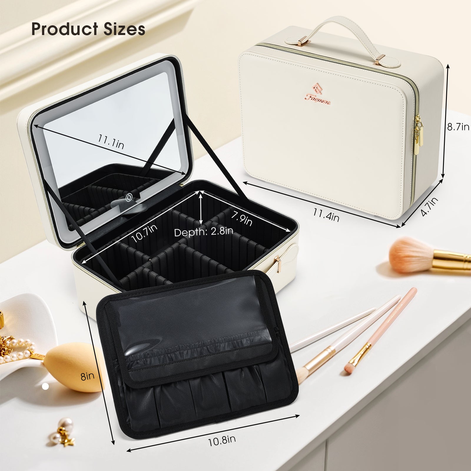 Leather Makeup Case with LED Lighted Mirror M97D – Joligrace