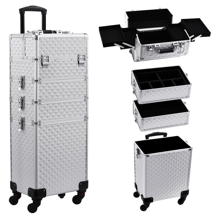 Glittering Silver Rolling Beauty Trolley - Glamorous Makeup Storage