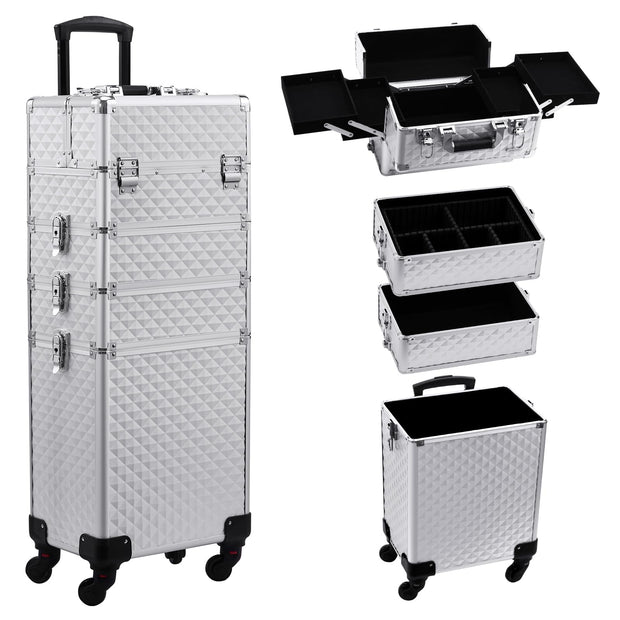 Glittering Silver Rolling Beauty Trolley - Glamorous Makeup Storage