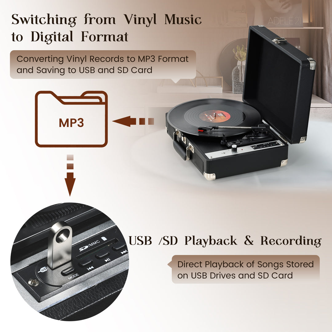Usb Lp Recorder Vinyl Record Player Portable Suitcase Turntable Bluetooth USB Recordin ...
