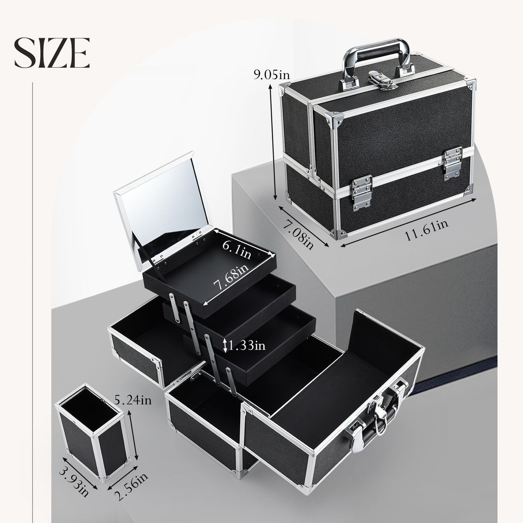 Joligrace Extra Large Makeup Organizer Case 3 Trays with Mirror M80D