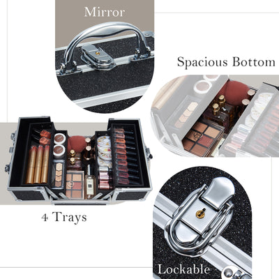 Focus on the Glam - Glossy Black Makeup Organizer in Detail