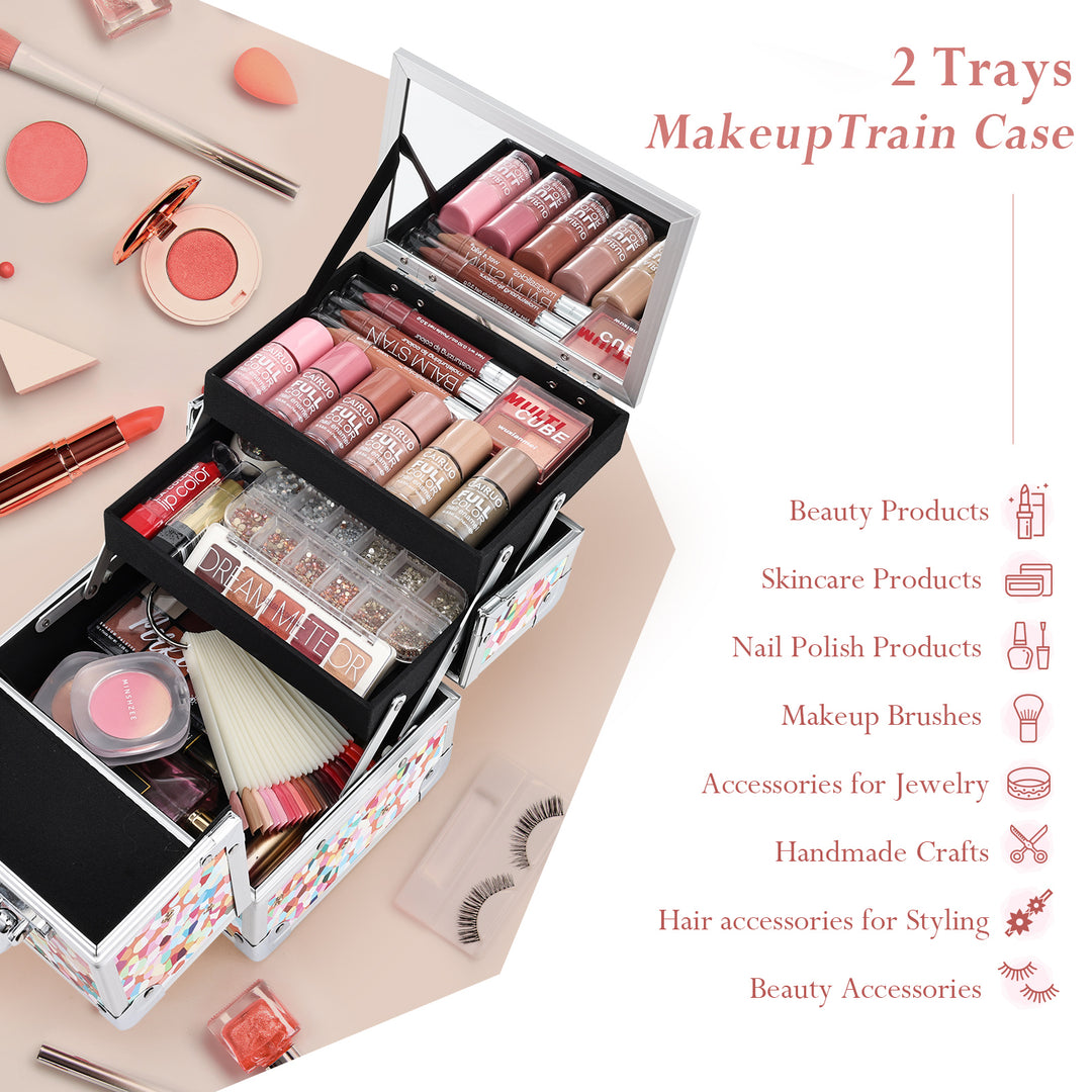 2 trays makeup train case
