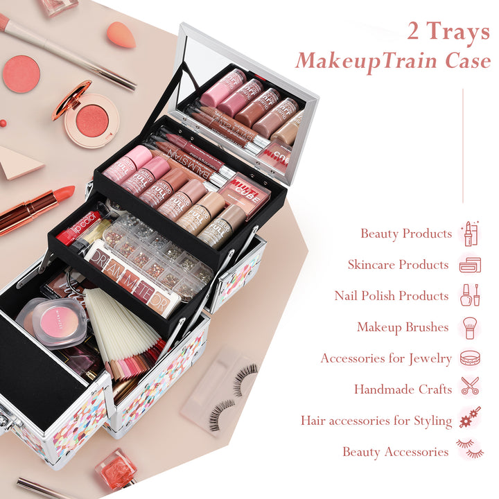 2 trays makeup train case