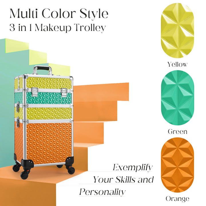 Joligrace Tricolor 3 IN 1 Rolling Cosmetology Case M84I