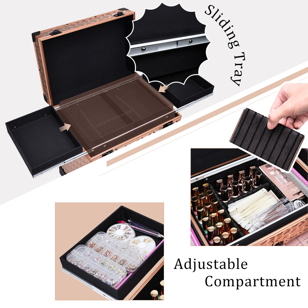 Convertible Rolling Cosmetic Case with adjustable compartment