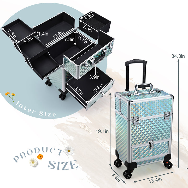 Spacious Rolling Makeup Case - Sizeable Beauty Storage on Wheels