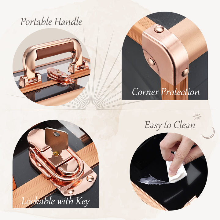 Close-Up Look at Stylish Rose Gold Cosmetic Case - Timeless Elegance