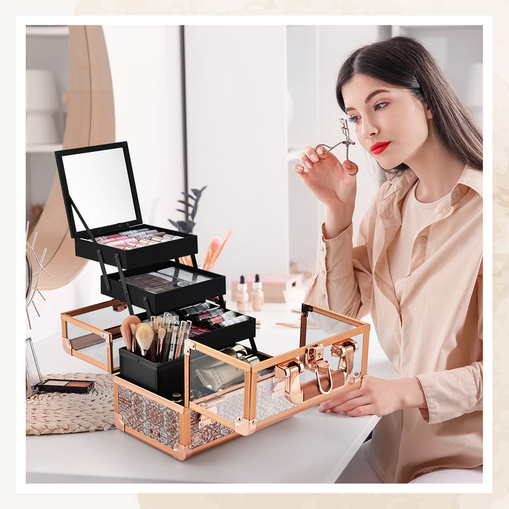 Chic Makeup Organizer, Modeled with Confidence and Style