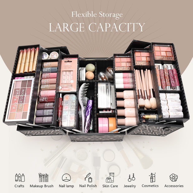 large capacity makeup carrying case with flexible storage