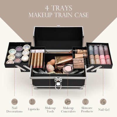 4 trays makeup train case