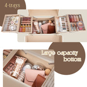 High Storage Beige Makeup Train Case