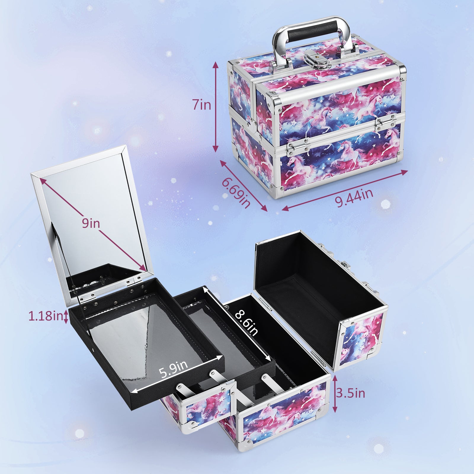 Joligrace Unicorn Portable Travel Makeup Train case M93P