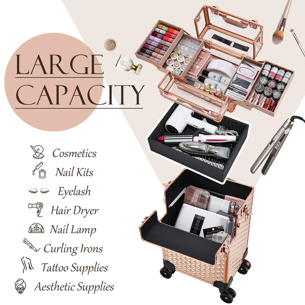 large capacity makeup trolley case with clear top