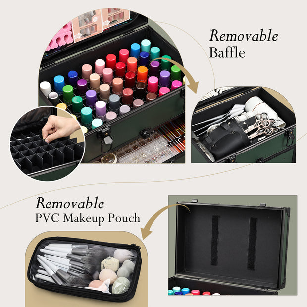 multi-functional green makeup rolling case
