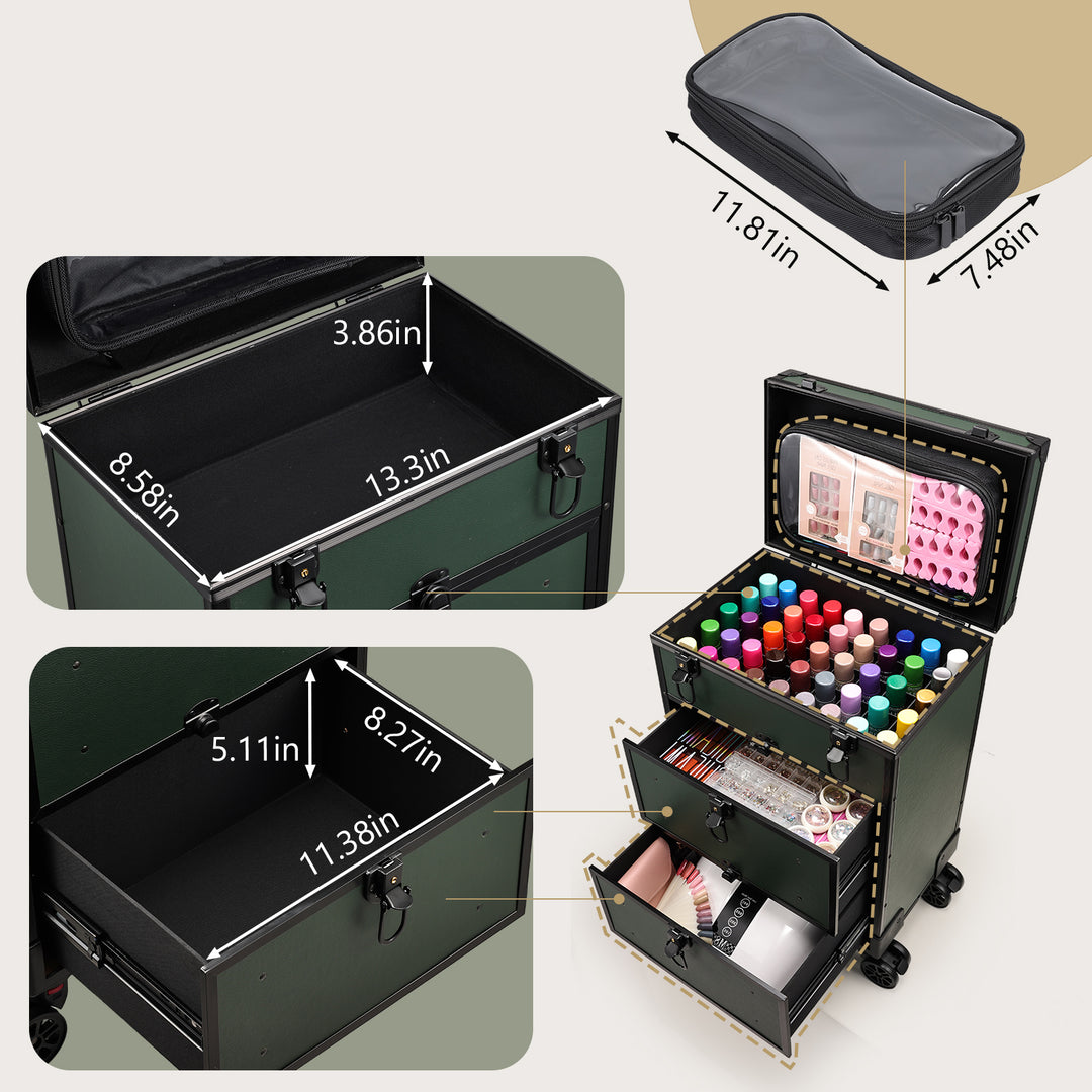 large capacity rolling makeup storage - perfect for nail artist