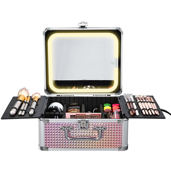 Makeup Case with Magnetic Lighted Mirror Cosmetic Train Box Detachable LED Mirror M99C