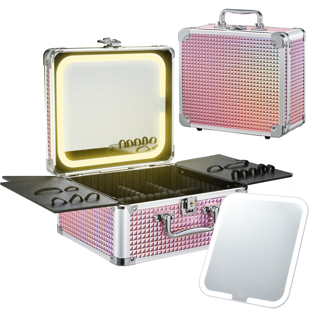 Makeup Case with Magnetic Lighted Mirror Cosmetic Train Box Detachable LED Mirror M99C