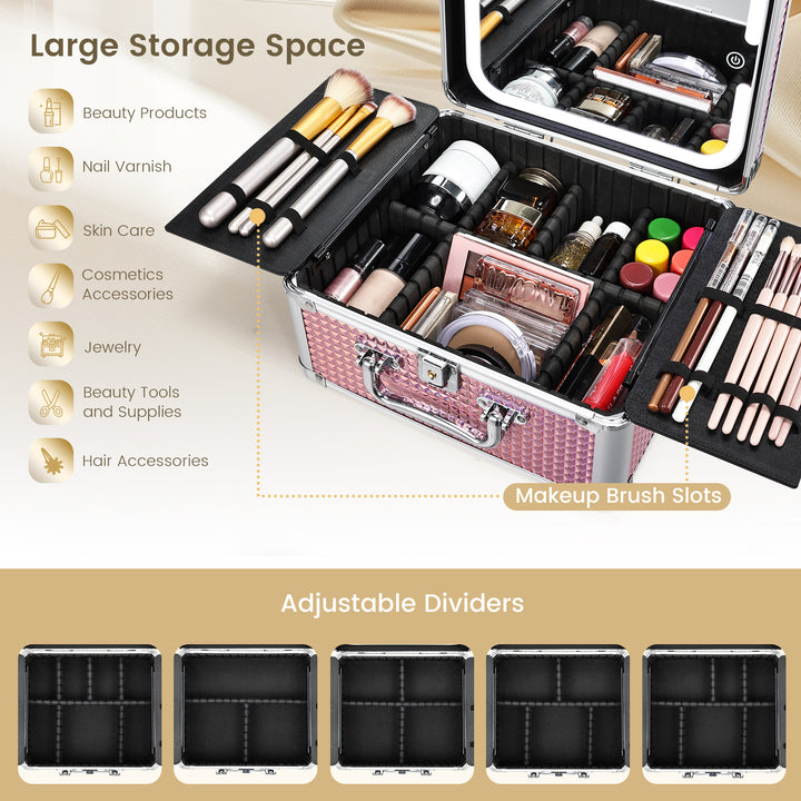 Makeup Case with Magnetic Lighted Mirror Cosmetic Train Box Detachable LED Mirror M99C