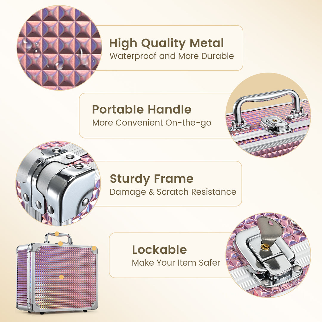 Makeup Case with Magnetic Lighted Mirror Cosmetic Train Box Detachable LED Mirror M99C