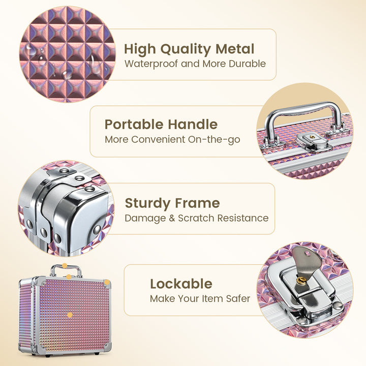 Makeup Case with Magnetic Lighted Mirror Cosmetic Train Box Detachable LED Mirror M99C